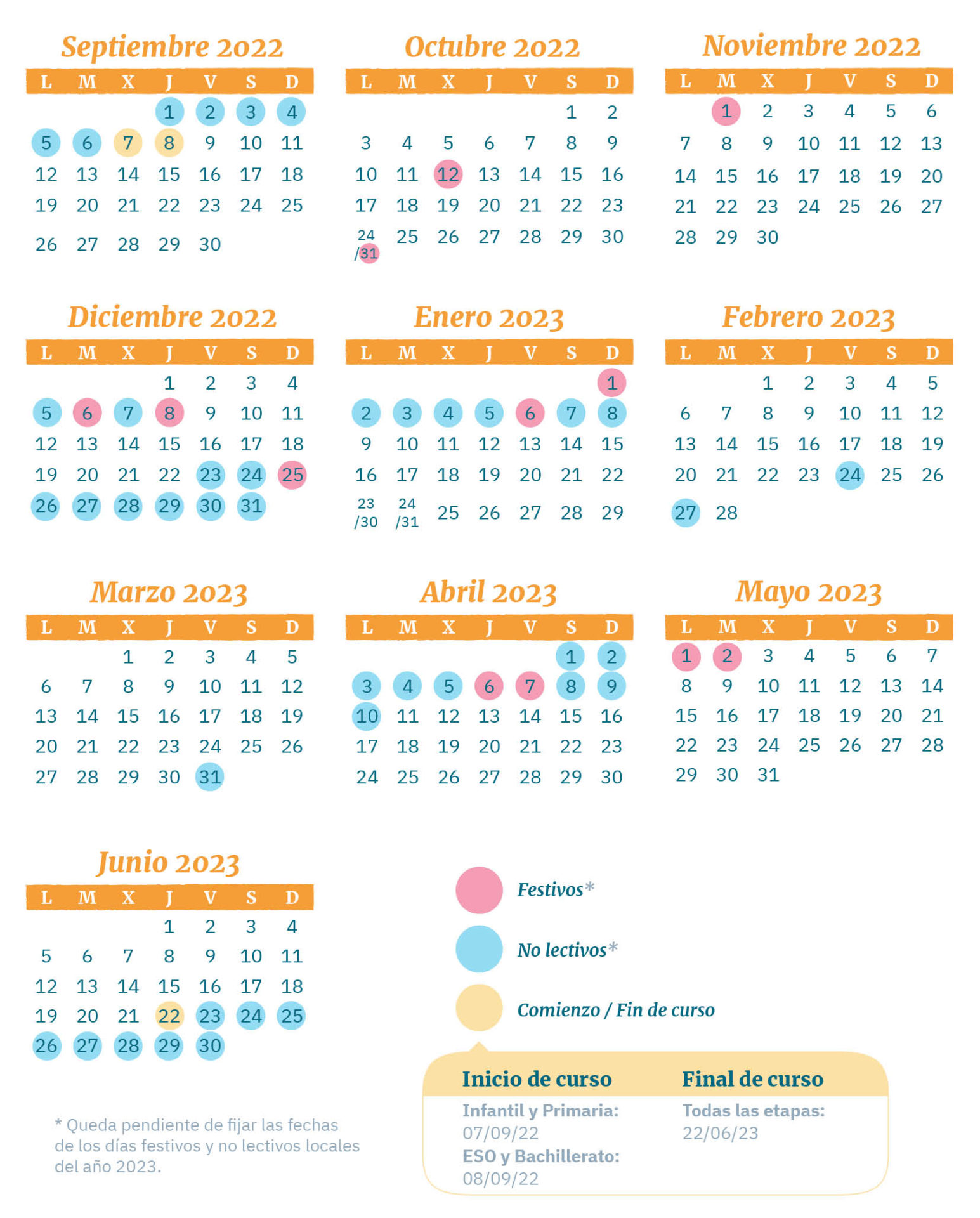 Calendario Escolar Madrid 2022-23