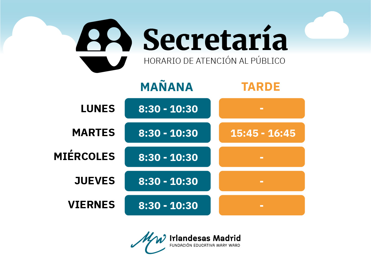Horario de Secretaría Irlandesas Madrid+